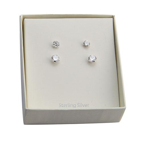 Marsala 4 and 5mm Round Clear CZ Duo Earrings Set