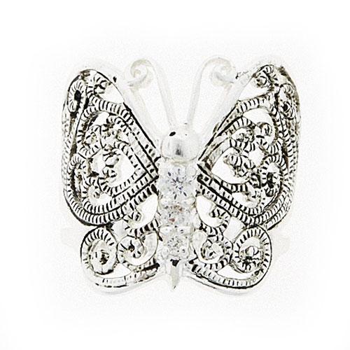 Marsala Fine Silver-Plated Butterfly CZ Statement Ring