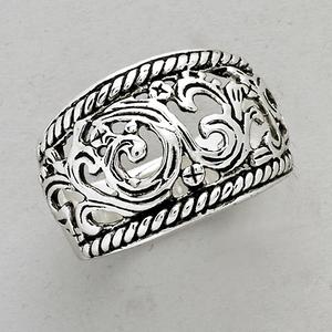 Marsala Fine Silver Plated Filigree Wide Band Ring