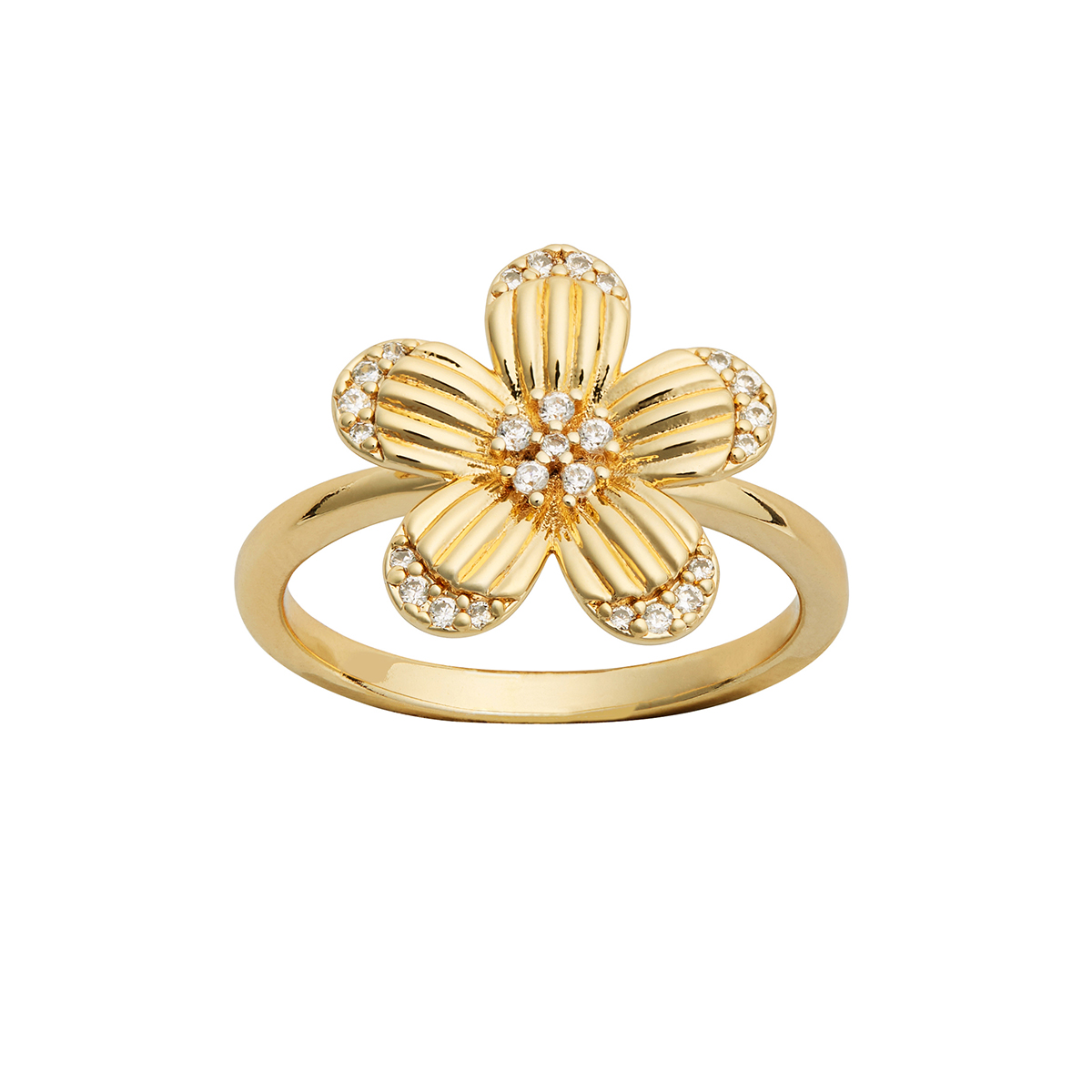 Marsala Gold Plated Clear CZ Flower Ring