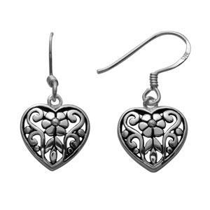 Marsala Fine Silver Plated Filigree Heart Drop Earrings