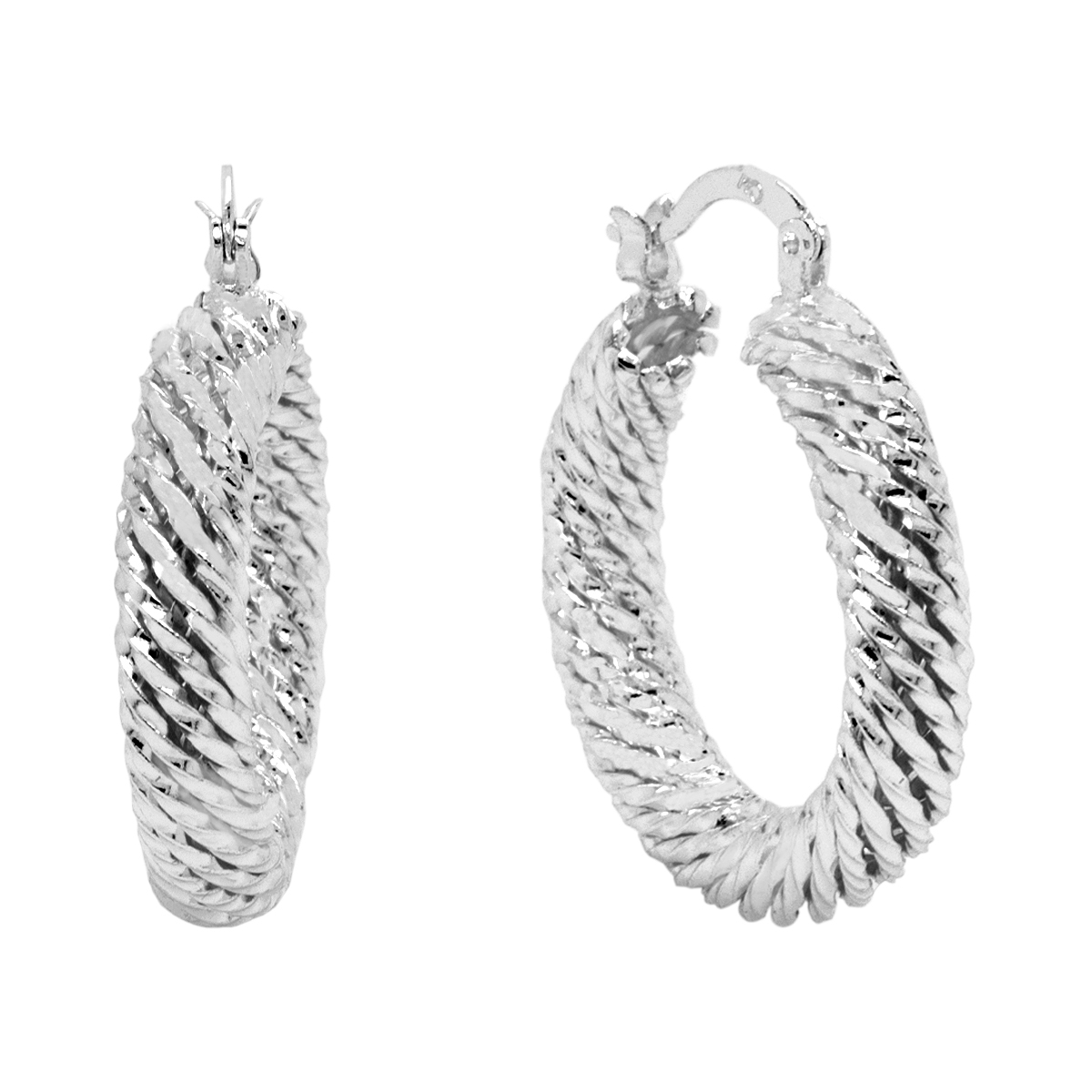 Marsala Fine Silver Plated Puff Twist Click-Top Hoop Earrings