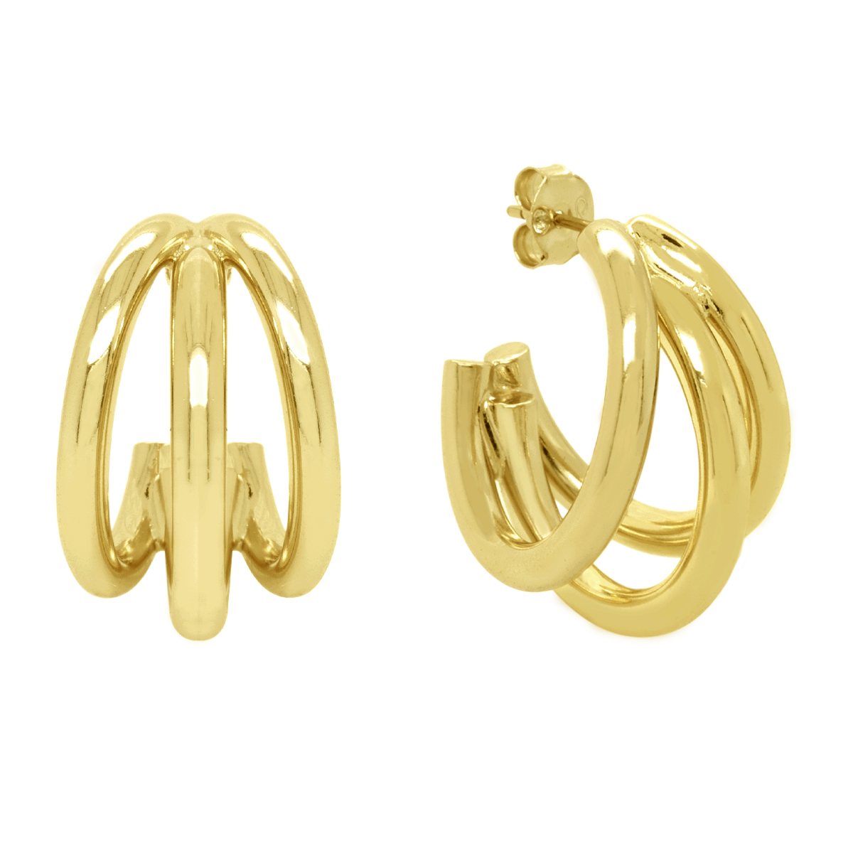 Marsala Gold Plated 3 Row C Hoop Post Earrings