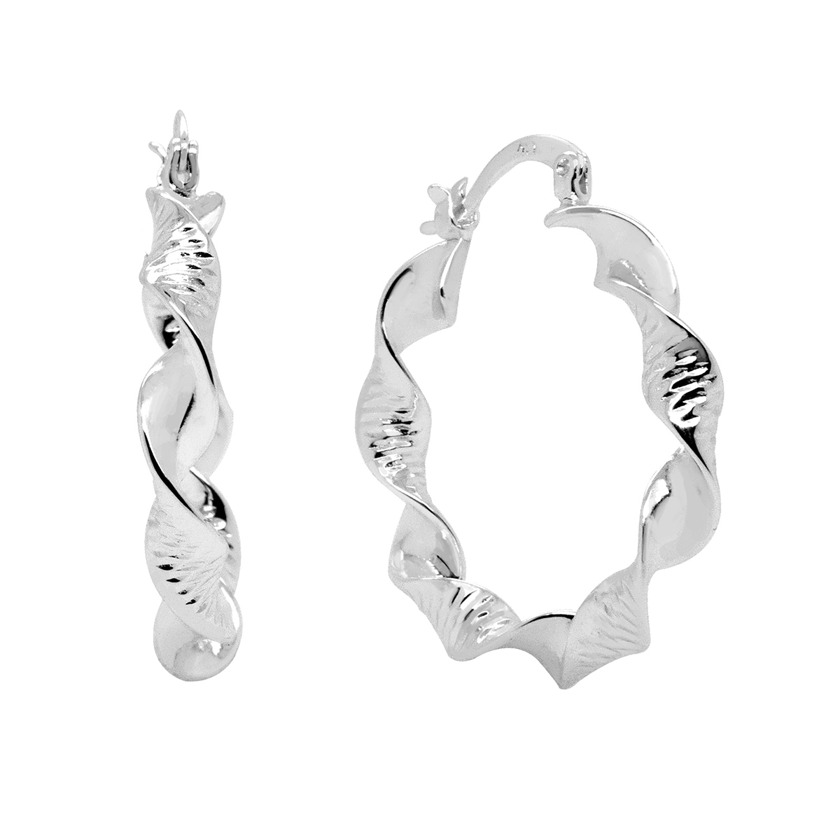 Marsala Fine Silver Plated Textured Twist Click-Top Hoop Earrings