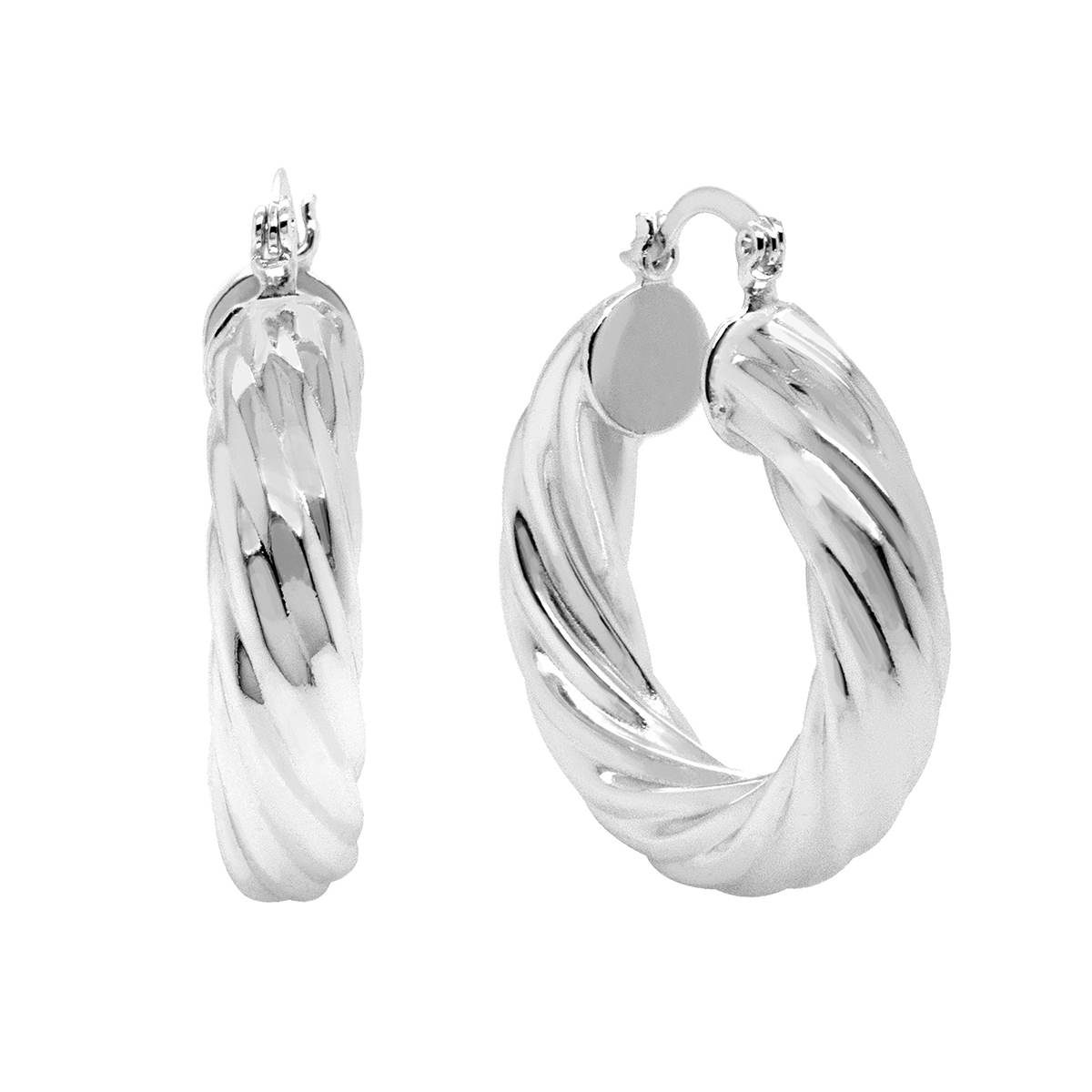 Marsala Fine Silver Plated Twist Puff Click-Top Hoop Earrings