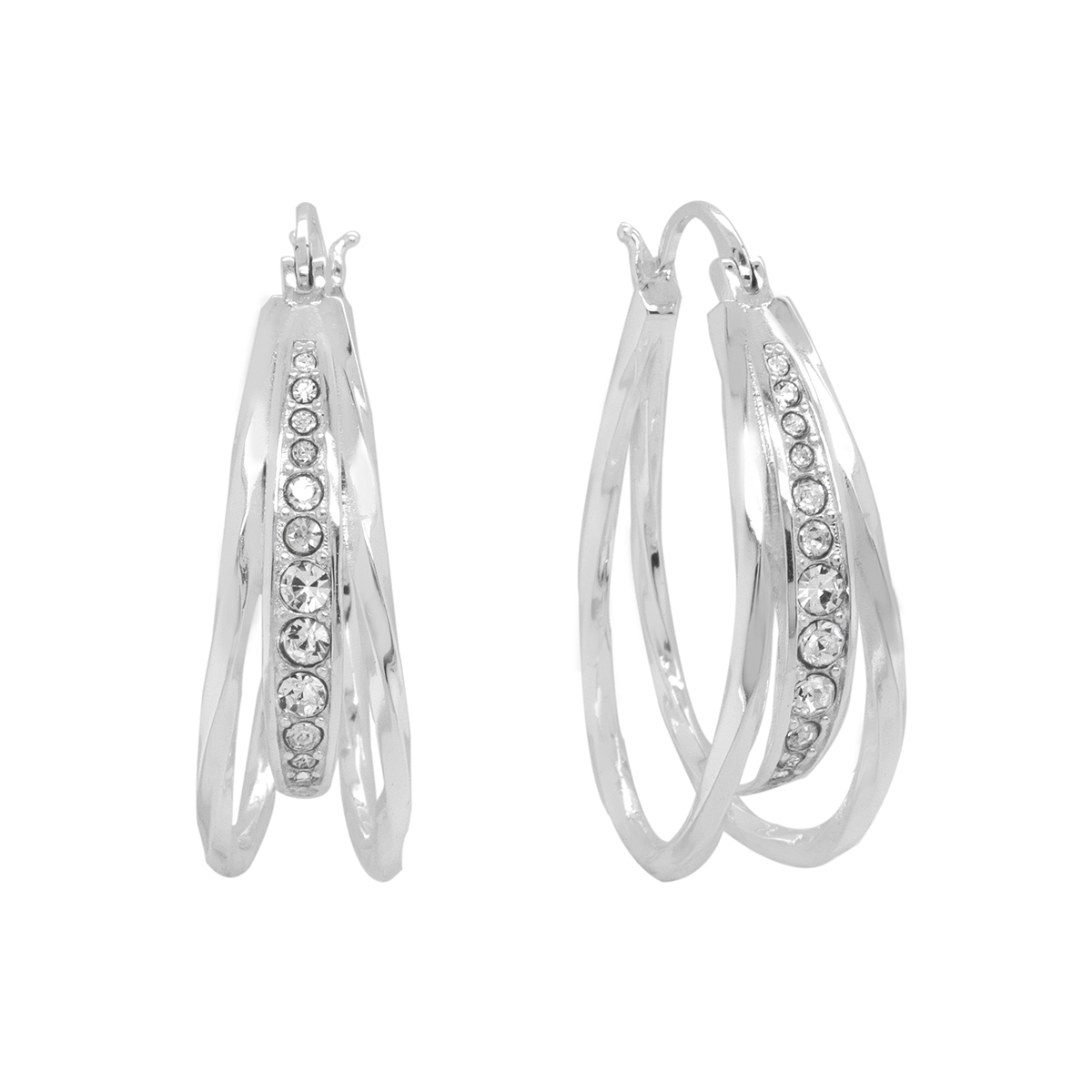 Marsala Sterling Silver Crystal Oblong Click Top Hoop Earrings