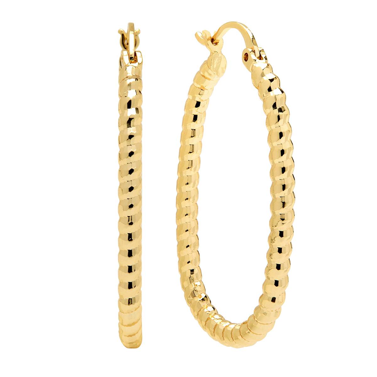 Marsala Gold Plated Twisted Oblong Click Top Hoop Earrings