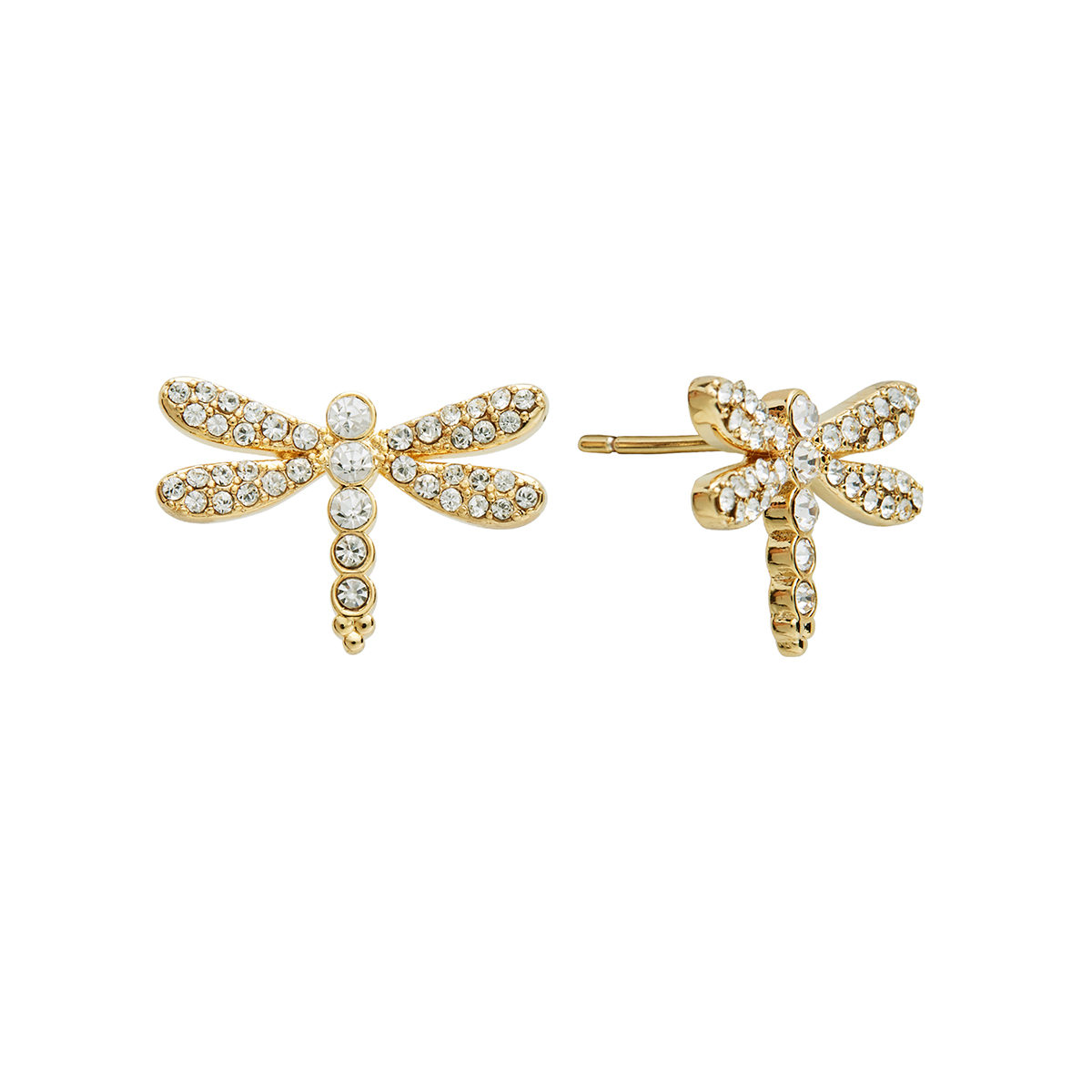 Marsala Gold Plated Crystal Dragonfly Post Stud Earrings