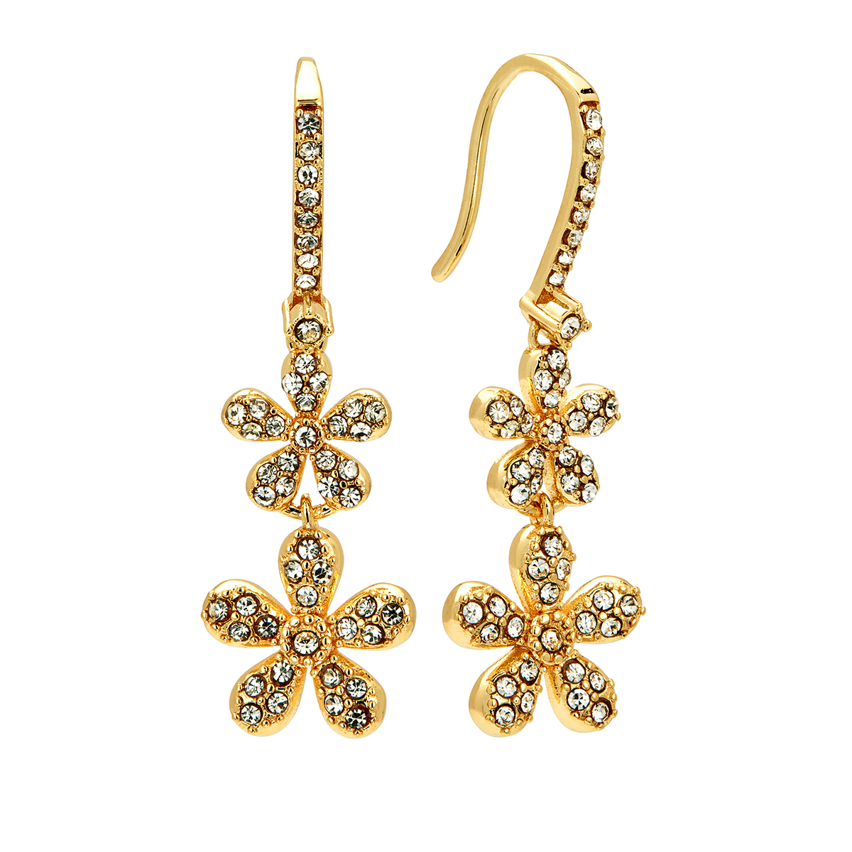 Marsala Gold Plated Clear Crystal Flower Drop Earrings