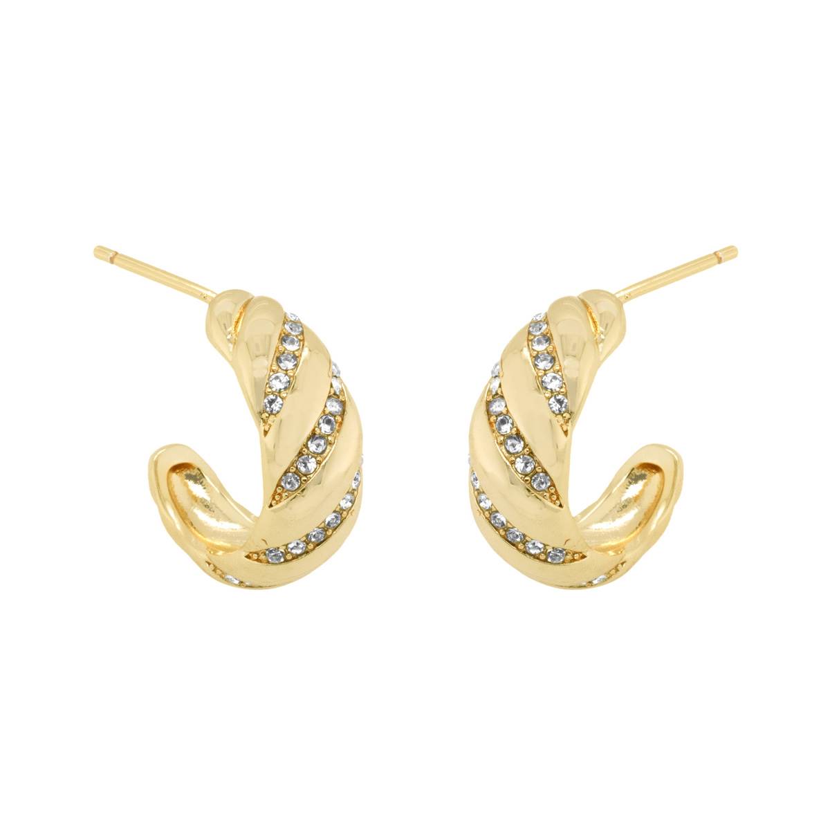 Marsala Gold Plated Clear Crystal Twisted C Hoop Post Earrings