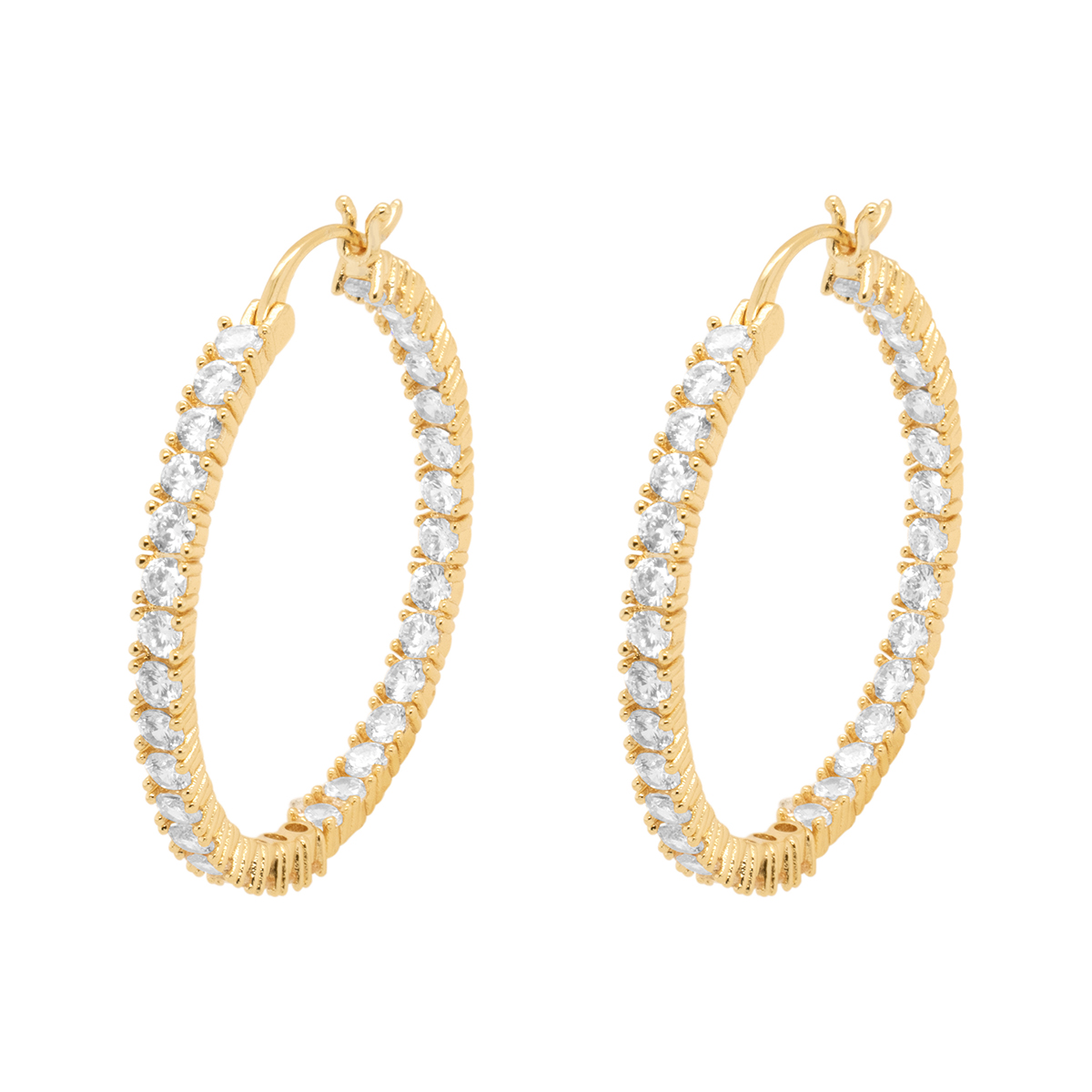 Marsala Clear CZ Inside & Out Gold Plated Click Hoop Earrings