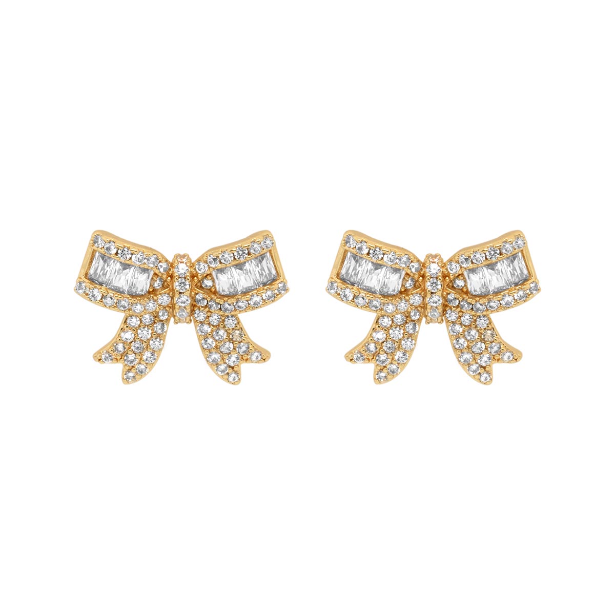 Gold Plated CZ Bow Stud Earrings