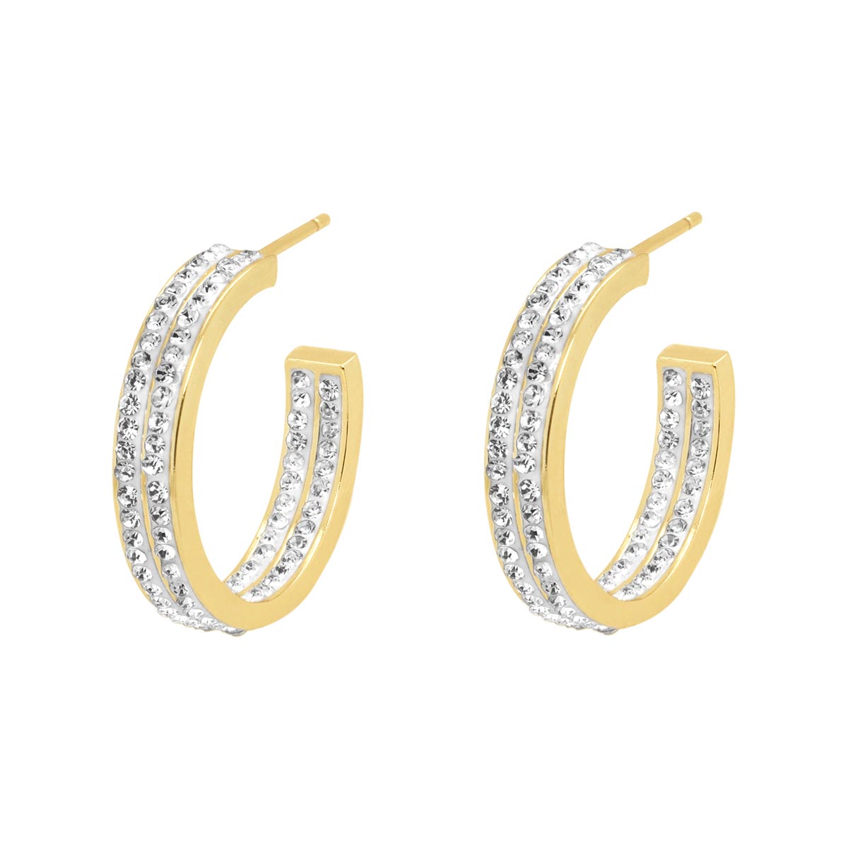 Gold Plated Double Row Crystal Hoop Earrings