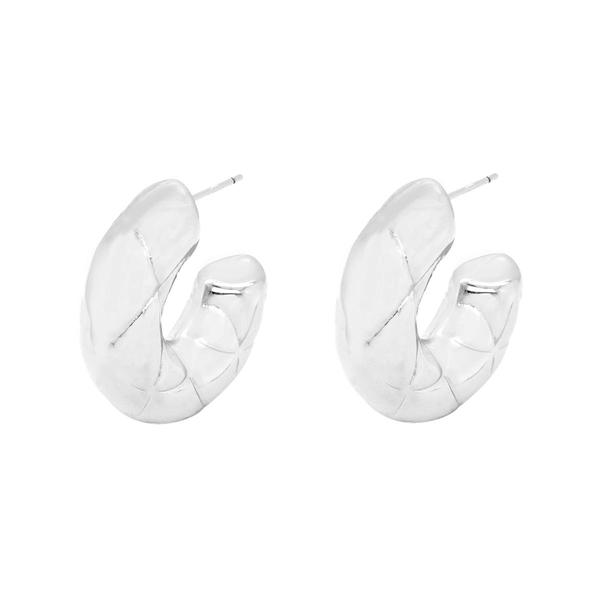 Marsala Silver Plated Puffed Quilted Etched Design Hoop Earrings