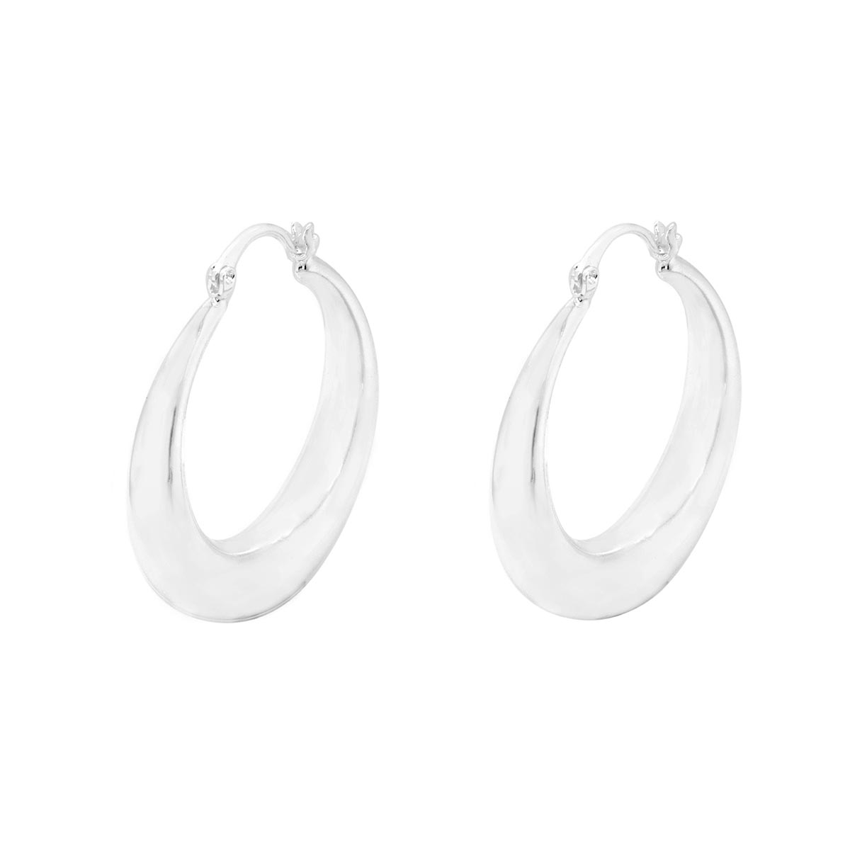 Silver Plated Tapered Puffed Hoop Earrings