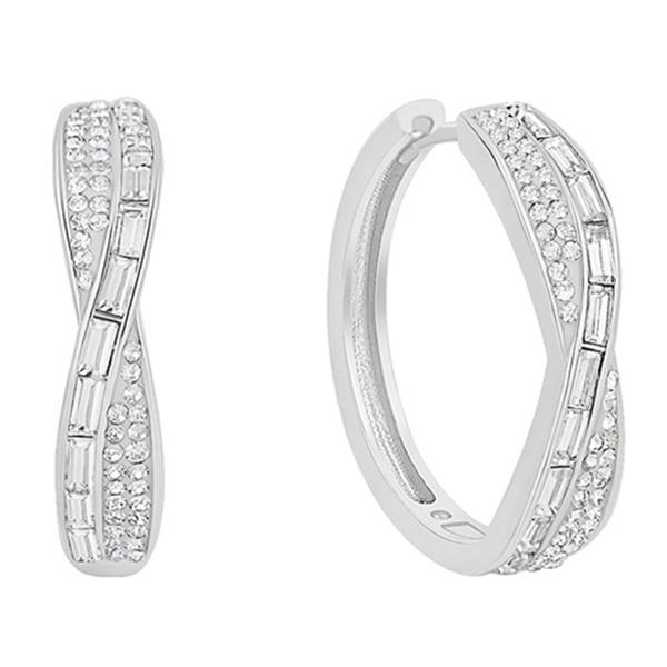 Marsala Silver Plated CZ Pave Crossover Hoop Earrings