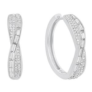 Marsala Silver Plated CZ Pave Crossover Hoop Earrings