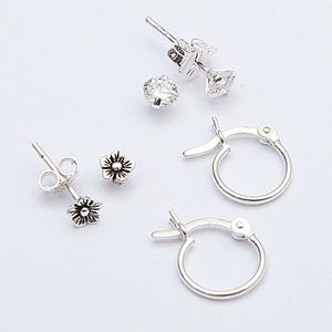 Marsala 3pr. CZ Flower Hoop Earrings Set