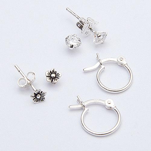 Marsala 3pr. CZ Flower Hoop Earrings Set