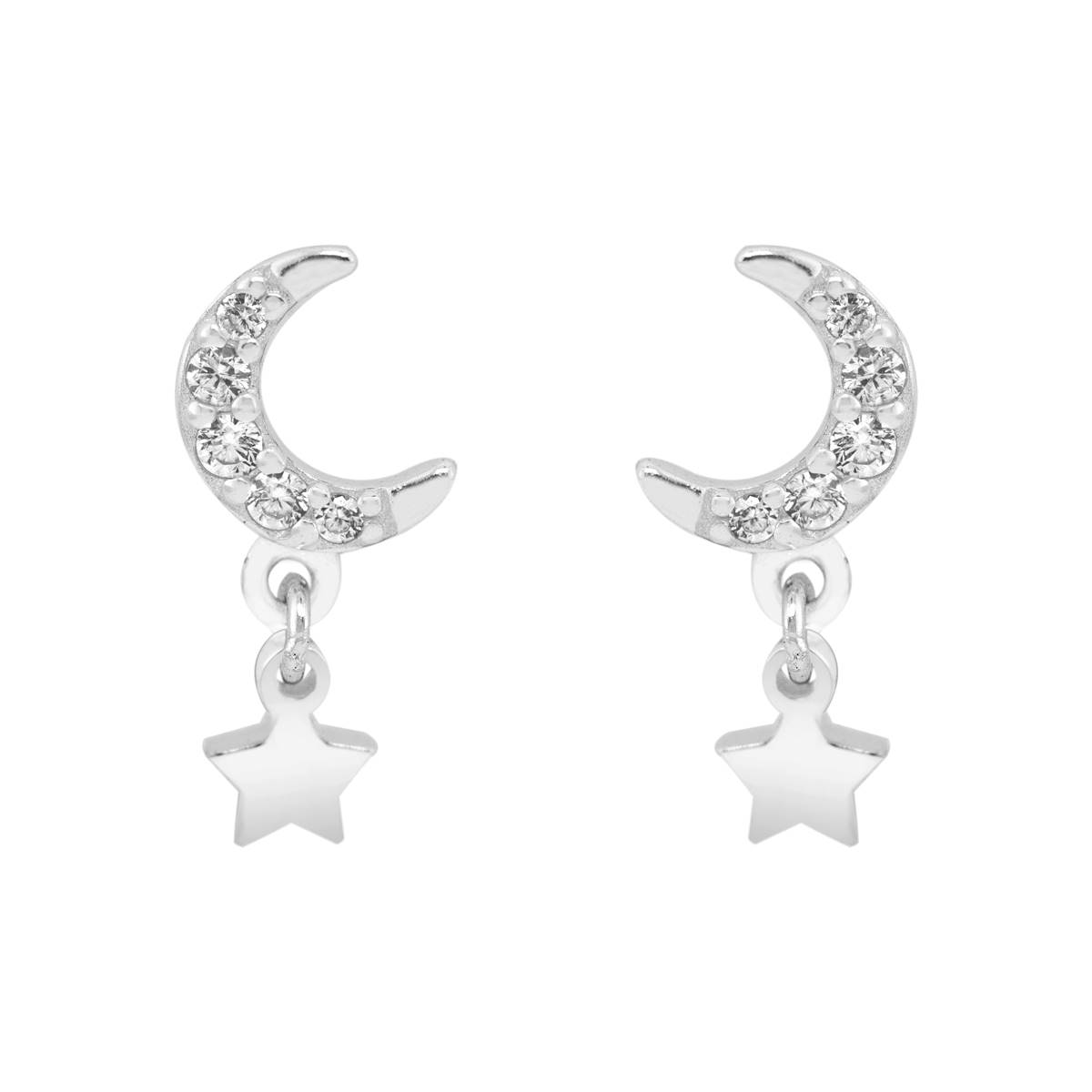 Marsala CZ Moon & Star Drop Post Earrings