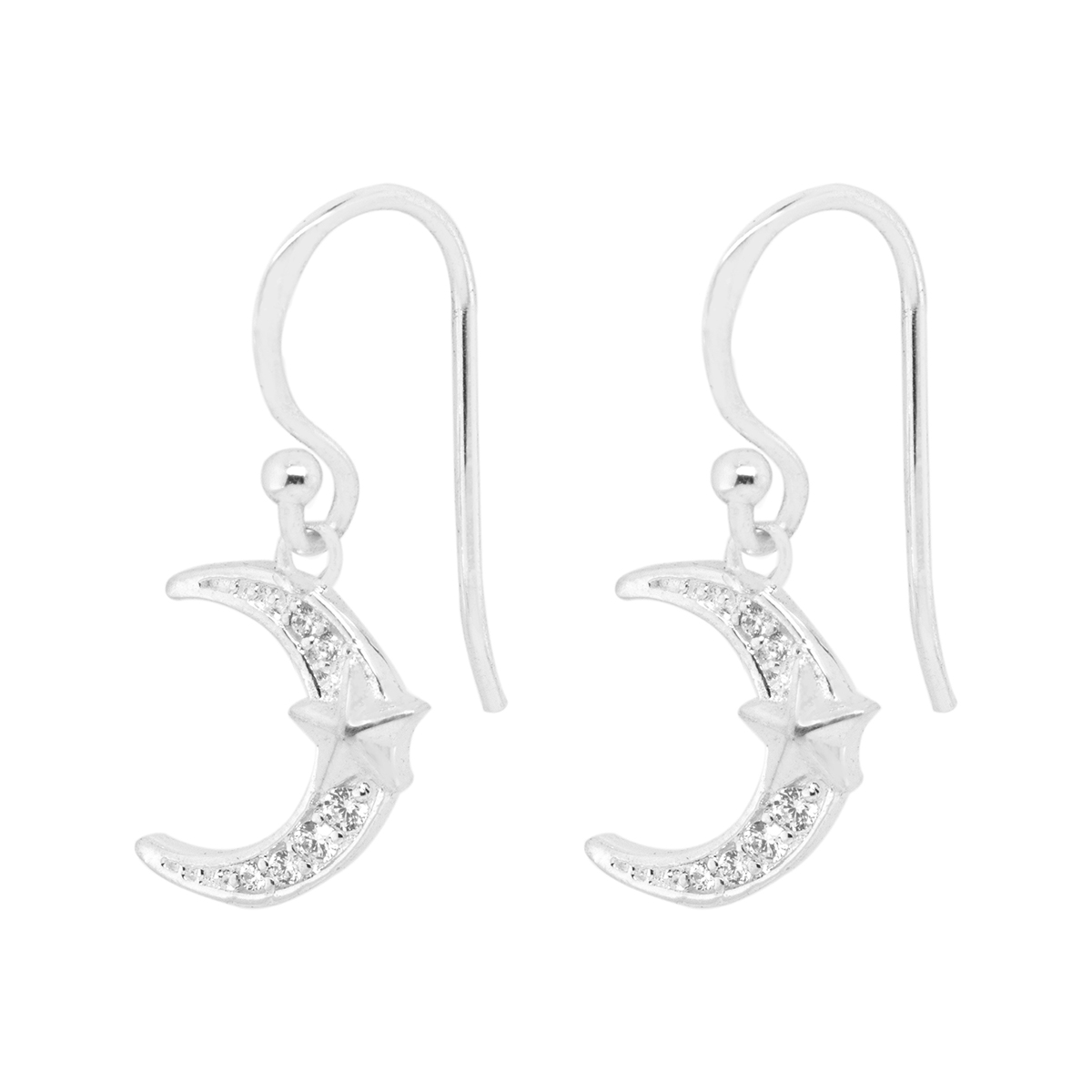 Marsala Clear CZ Moon & Star Drop Earrings