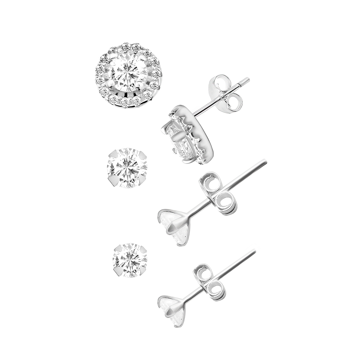 Marsala Set Of 3 Clear CZ Stud Earrings