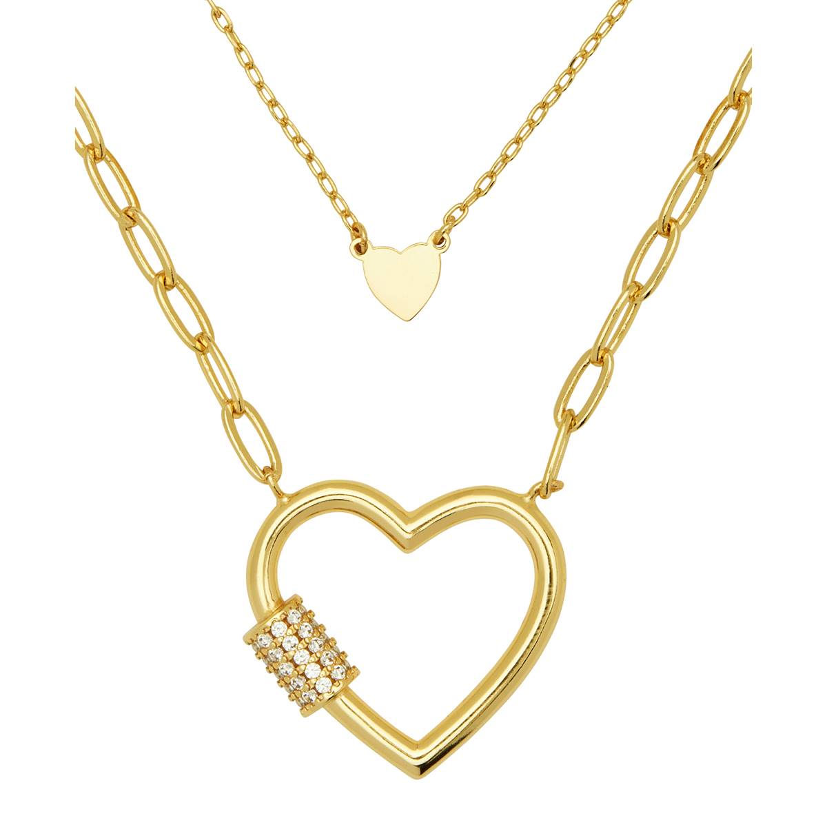 Marsala Gold Plated CZ Heart 2 Strand Necklace