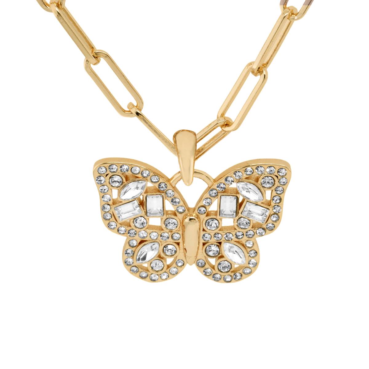 Marsala Gold Plated Clear Crystal Butterfly Necklace