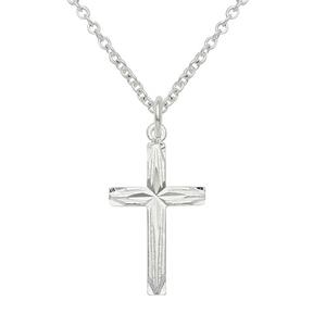 Marsala Fine Silver Plated Diamond Cut Cross Pendant Necklace