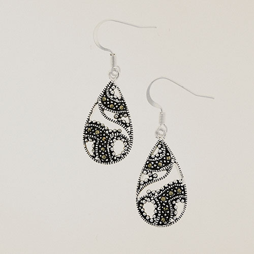 Marsala Silver Plated Marcasite Teardrop Earrings