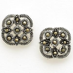 Marsala Marcasite Silver Plated Flower Post Earrings