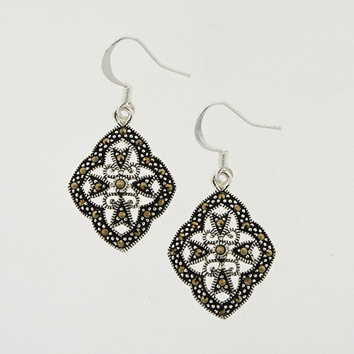 Marsala Silver Plated Genuine Marcasite Drop Earrings