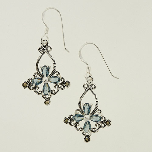 Marsala Silver Plated Glass Filigree Drop Earrings