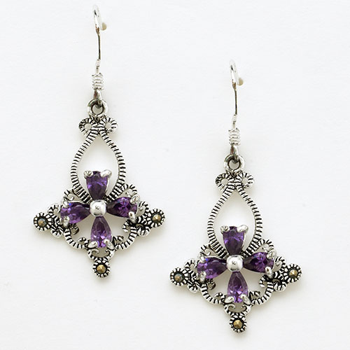 Marsala Sliver Plated Amethyst Drop Earrings