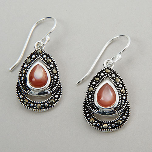 Marsala Silver Plate Marcasite Pink Shell Earrings