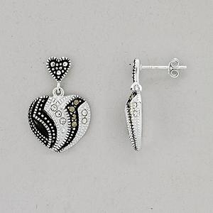 Marsala Silver Plated Marcasite Heart Drop Earrings