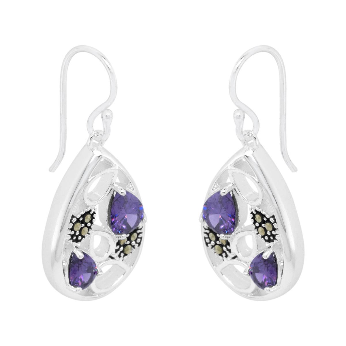 Marsala Amethyst CZ Pear Shape Drop Earrings