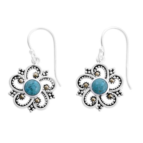 Marsala Marcasite & Reconstituted Turquoise Flower Drop Earrings