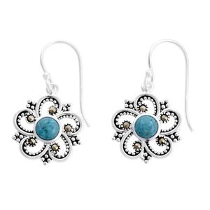 Marsala Marcasite & Reconstituted Turquoise Flower Drop Earrings