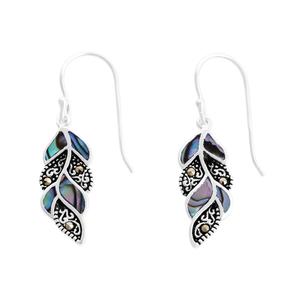 Marsala Fine Silver Plated Marcasite & Abalone Leaf Earrings