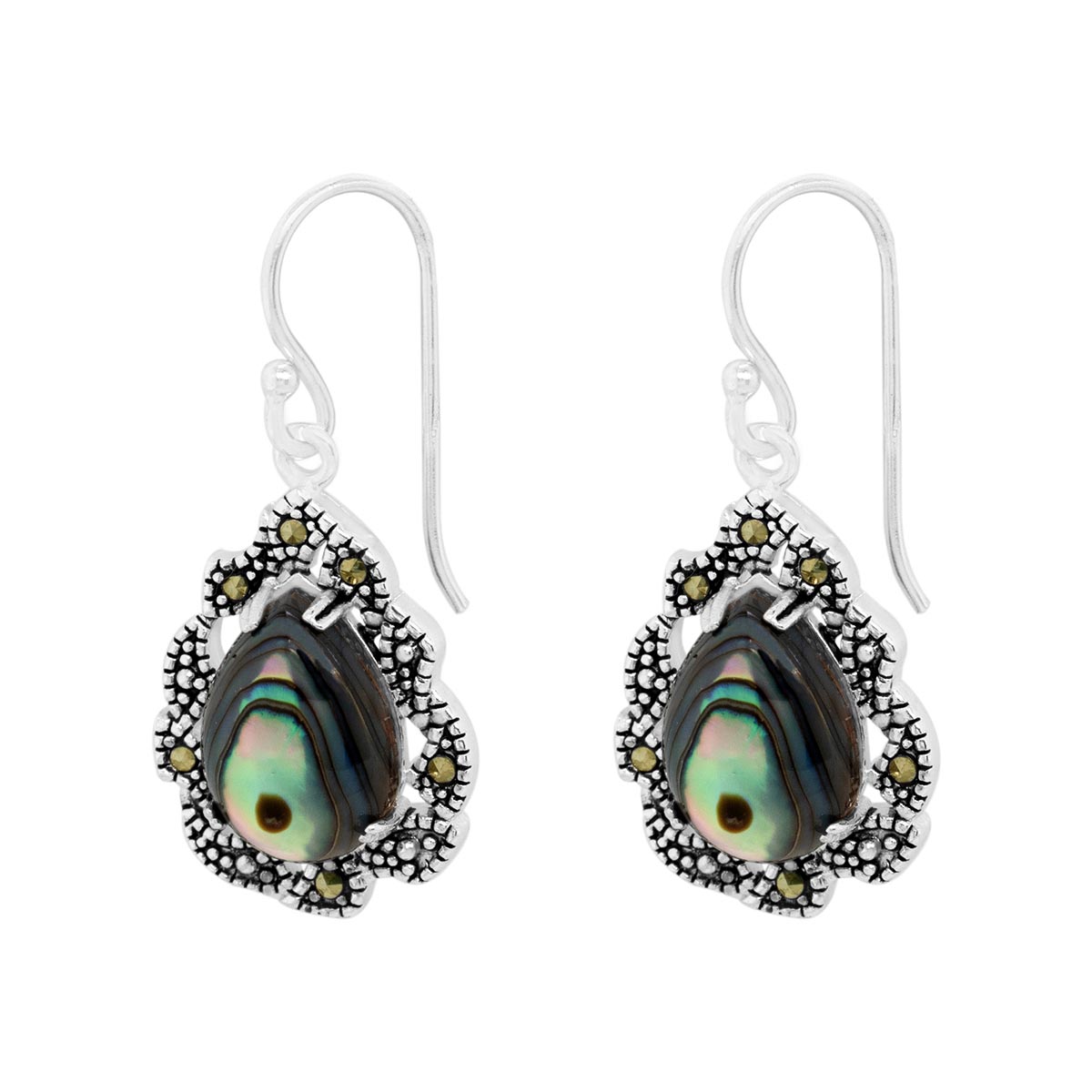 Marcasite & Abalone Pear Drop Earrings