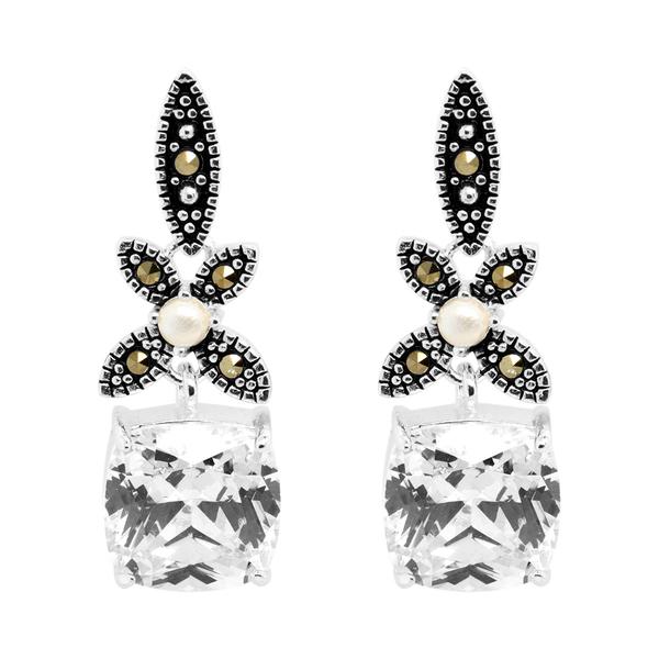 Marsala Sterling Silver Marcasite & CZ Dangle Earrings