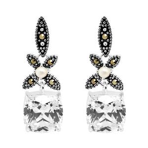 Marsala Sterling Silver Marcasite & CZ Dangle Earrings