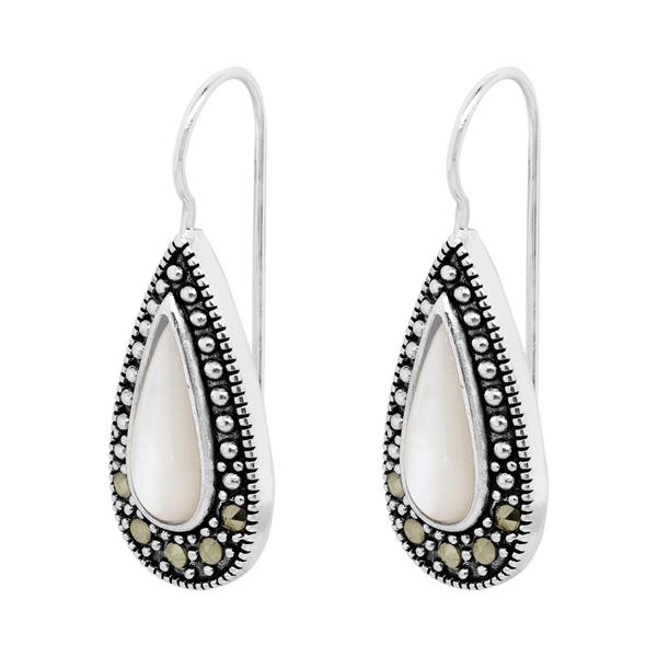 Marsala Silver Plated Marcasite & Mother of Pearl Drop Earrings