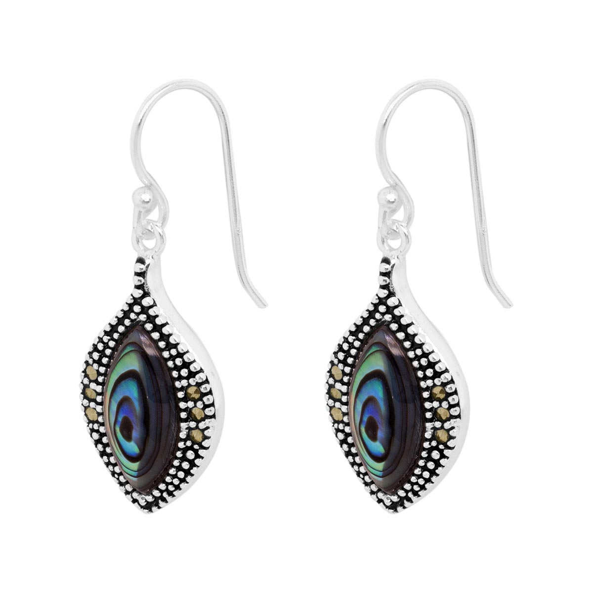 Marsala Silver Plated Marcasite & Abalone Drop Earrings