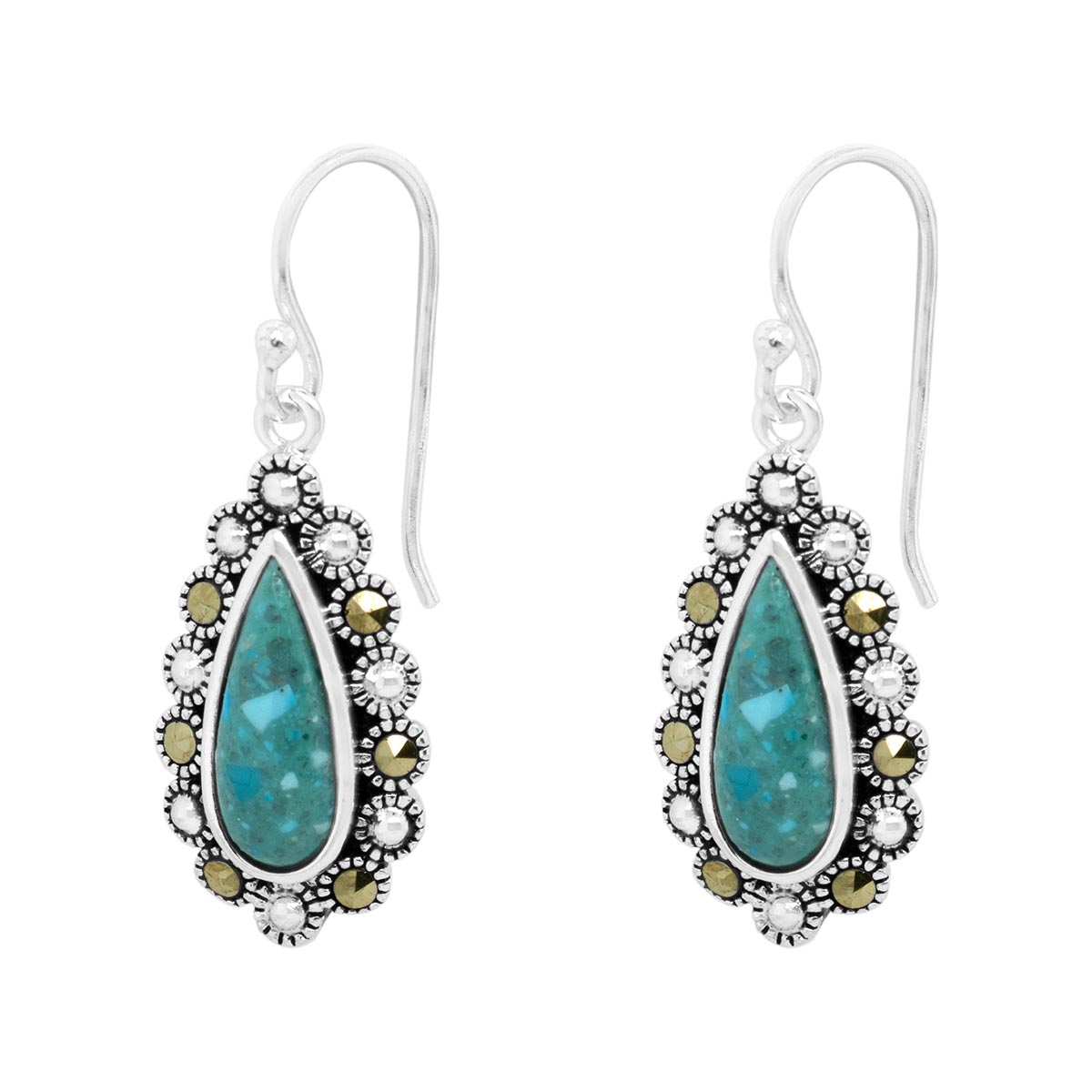 Marcasite & Reconstituted Turquoise Drop Earrings