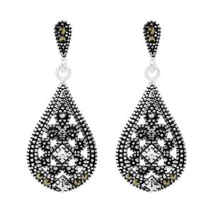 Marsala Silver Plated Marcasite Drop Earrings