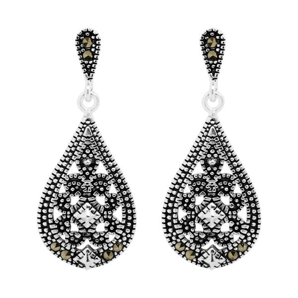 Marsala Silver Plated Marcasite Drop Earrings