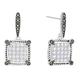 Marsala Silver Plated Marcasite & Crystal Post Earrings