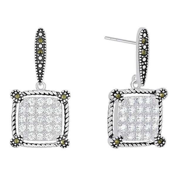Marsala Silver Plated Marcasite & Crystal Post Earrings